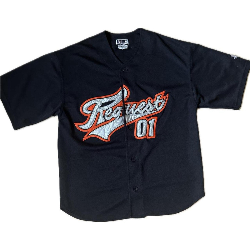 Request Baseball Jersey – Black Button-Up with Metallic Logo